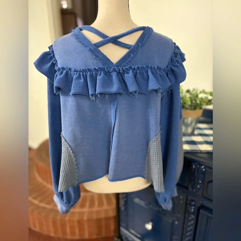 POL Blue Ruffle Sweatshirt - Picture 2 of 5